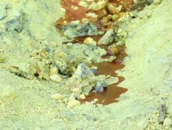 MS TU Liquid sulfur from the Ijen volcano / Ijen, Java, Indonesia Stock Footage