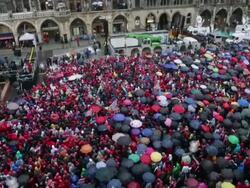 FC Bayern Muenchen Celebrate Winning The Triple At Marienplatz Stock Footage