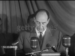 1952: ADLAI STEVENSON II SPEECH: VS Adlai Stevenson II at podium speaking (SOT) about carrying the Democratic traditions, Republicans, joking about Dwight Eisenhower. Campaign, political rally, politics, United States Presidential Election Instructional Video