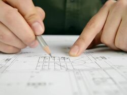 Architect Working on Blue Print Stock Footage