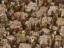 WS AERIAL DS View of cotton market / Lagos, Nigeria Stock Footage