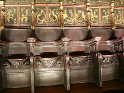 Cathedral (Cathedral of Santa Eulalia), view of the choir seats, Barcelona, Spain Stock Footage