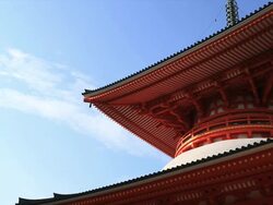 MS View of red roof of temple / Kouya, Wakayama, Japan Stock Footage