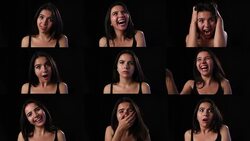 Montage of facial expressions by young adult woman Stock Footage