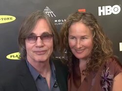 Jackson Browne, Dianna Cohen at 28th Annual Rock and Roll Hall Of Fame Induction Ceremony - Arrivals 4/18/2013 in Los Angeles, CA.(Footage by WireImage Video/Getty Images Entertainment Video) Stock Footage