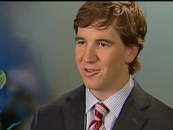 President Bush is urging Americans to get into shape and has teamed up with New York Giant's QB Eli Manning to get the word out. Lila Ibrahim reports from Washington News Clip