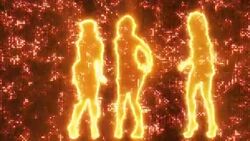 Three sexy girls dancing in silhouette on disco background orange Stock Footage