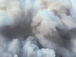 MS View of volcanic eruption and steam cloud rising to sky / Kalapana, Hawaii, USA Stock Footage