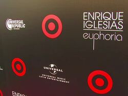 ATMOSPHERE: Signage at the Target And Enrique Iglesias Celebrate Launch Of His New Album 'Euphoria' at Hollywood CA. (Footage by WireImage Video/GettyImages) Stock Footage