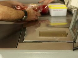 Barcode scanner at shopping supermarket Stock Footage