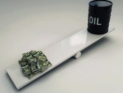 Dollar bills and oil barrell on seesaw Stock Footage