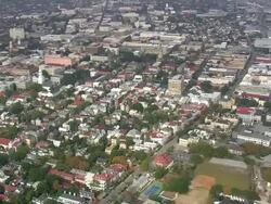 MS AERIAL Shot of city (Rainbow Row houses ) / South Carolina, United States Stock Footage