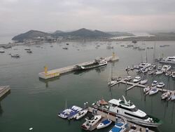 Yachts at Jeongokhang Port Stock Footage