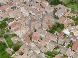 WS AERIAL Shot over roof tops in Montmeyran / Rhone Alpes, France Stock Footage
