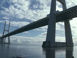 WS View of Vasco de Gama bridge in sea whit sky   / Lisbon, Lisbon, Portugal Stock Footage