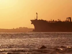 Oil tanker entering harbor (1080p) Stock Footage