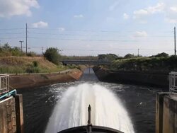 Floodgate for drain stream of water Stock Footage