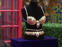 Victoriaâ€™s Secret $10 Million Dollar Gem and Gold-encrusted 'Royal Fantasy Bra' on the outside set of Good Morning America in Times Square - Celebrity Sightings in New York, NY on 11/06/13 Stock Footage