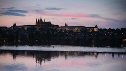 Golden light shines on St. Vitus Cathedral in Prague. Stock Footage