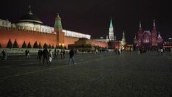The Kremlin in Red Square, illuminated at night, Moscow, Russia Stock Footage