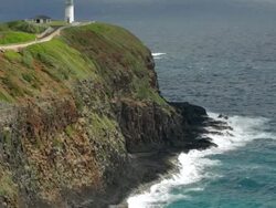 MS TU Shot of Kilauea Lighthouse and crushing waves / Kilauea, Kauai, Kauai, Hawaii, United States Stock Footage