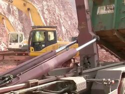 MS Trolley being put on trailer / Taben-Rodt, Rhineland-Palatinate, Germany Stock Footage