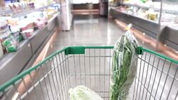 Trolley in a supermarket. Stock Footage