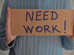 Need Work message on cardboard Stock Footage