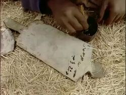 CU High angle, writing on wooden tablet with paint, Ethiopia, Africa Stock Footage