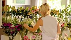 Florist with clipboard checking inventory in flower shop Stock Footage