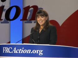  MS New Republican Senate candidate Christine O'Donnell giving speech on stage at Values Voters Summit Audio / Washington, DC, United States Stock Footage