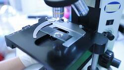 Microscope in laboratory, Slow motion Stock Footage