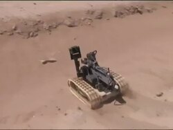 Demonstration of a robot designed to find IED's in Afghanistan Stock Footage