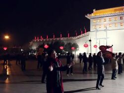 WS Women performing dance in square of ancient city wall/xian,shaanxi,china Stock Footage