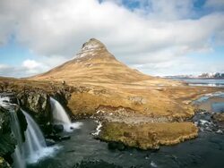 HD Time-lapse: Kirkjufell Mountain Snaefellsnes Peninsula, waterfall landscape Iceland Stock Footage