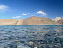 Pangong lake with clear blue sky Stock Footage