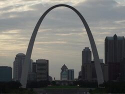 WS View of St. Louis skyline and Gateway Arch at sunset / St. Louis, Missouri, United States Stock Footage
