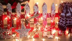 seasonal winter socks by th Christmas decoration Stock Footage