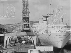 Construction and industrial sites. Ships and high angle views of the city. Sweden, 1960s Stock Footage