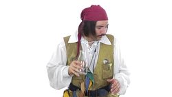 Funny pirate tasting drinks. 2 videos in 1. Stock Footage