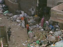WS Shot of people at garbage habitation / Cairo, Egypt Stock Footage