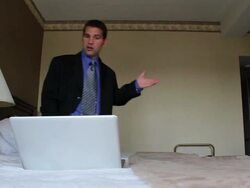 MS Man having video conference in hotel room / Portland, ME, United States Stock Footage
