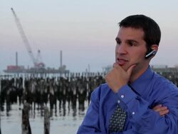 MS Man talking on bluetooth / Portland, ME, United States Stock Footage