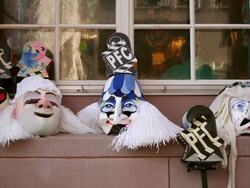 WS Shot of traditional masks at Basler Fasnacht (Basel Carnival) / Basel, Switzerland Stock Footage