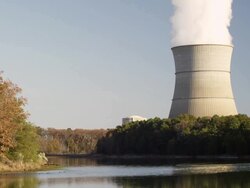 Cooling tower and lake. Stock Footage