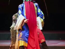 MS TU Actor performing Qinqiang opera in theater and Qinqiang is representative folk opera of northwest china  AUDIO  / xi'an, shaanxi, china Stock Footage