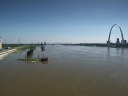 WS View of St Louis Gateway Arch infront of Mississippi river / St Louis, Missouri, United States Stock Footage