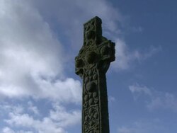 LA Celtic cross of Iona Abby / Isle of Iona, Scotland, United Kingdom Stock Footage