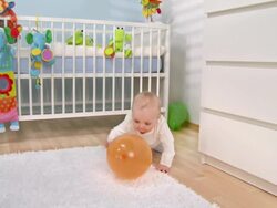 HD DOLLY: Adorable Baby Playing With The Balloon Stock Footage