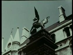 This is London Archive: Statue of mythical Griffin guarding Temple Bar, London, United Kingdom. 1958. Stock Footage